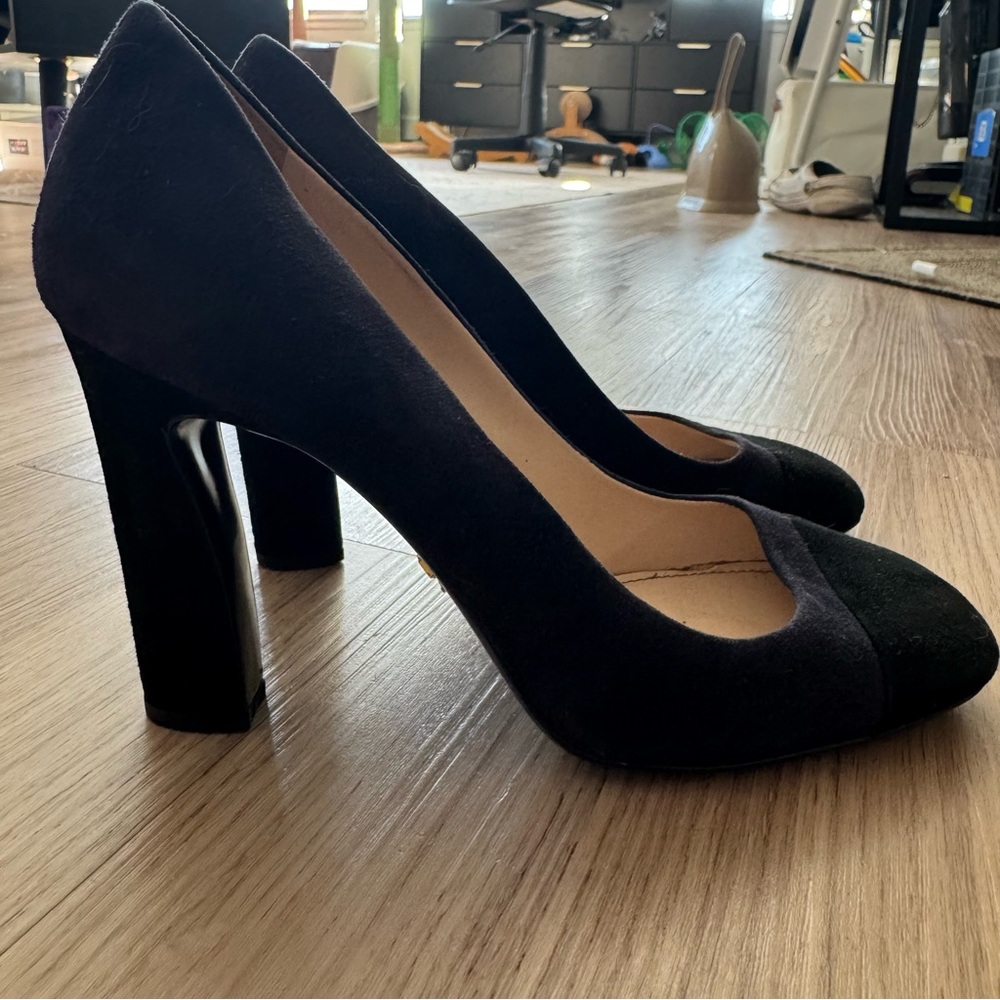 Prada Vintage Two-Toned Black Suede Cap-Toe Heels